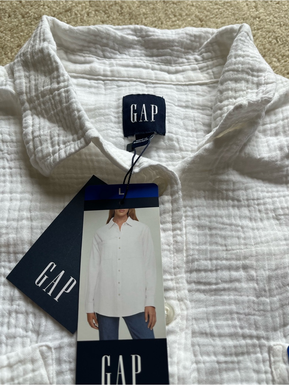 GAP White Textured Button-Down Shirt